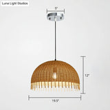 Modern 1-Head Dome Pendant Light With Bamboo Shade Minimalistic Wood Unfinished Look