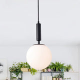 Modern 1-Head Globe Milk Glass Hanging Pendant Light For Study Room In Black/Grey/White Black