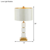 Modern 1-Head White Nightstand Lamp With Reading Light Elegant Fabric Shade