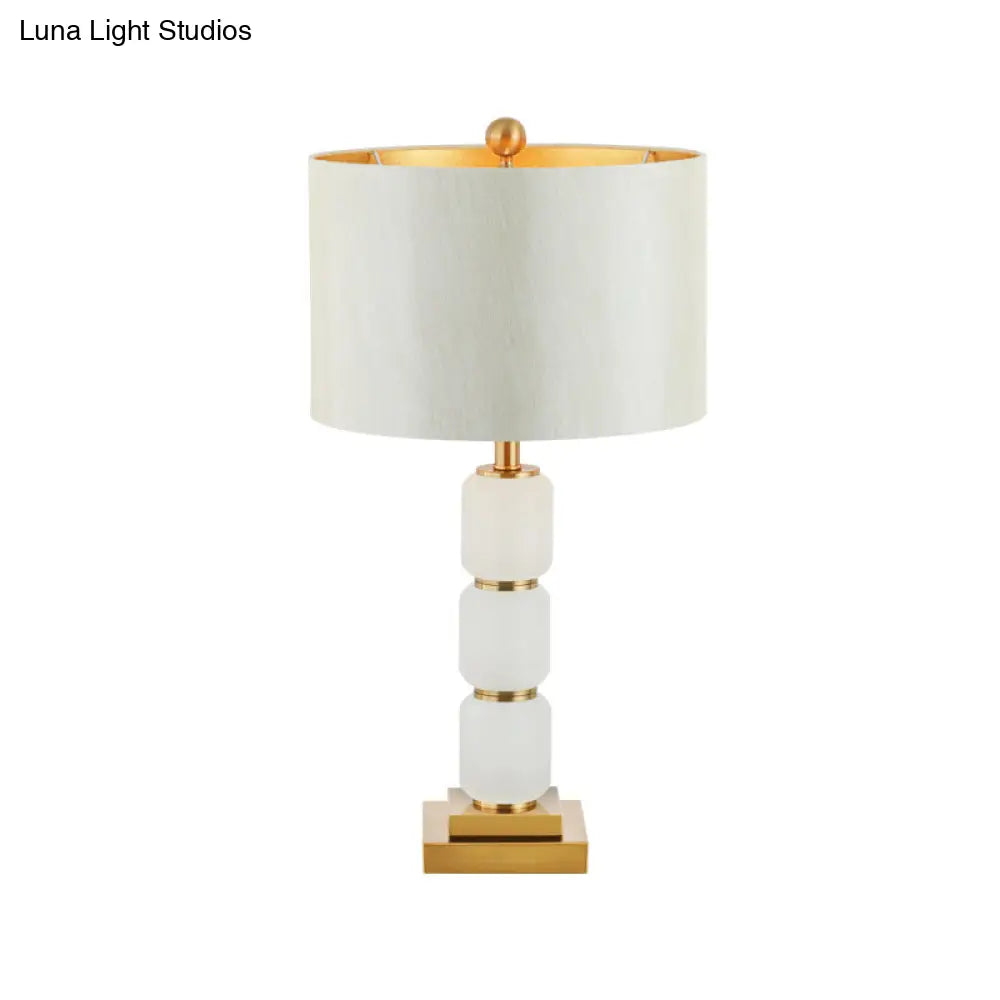 Modern 1-Head White Nightstand Lamp With Reading Light Elegant Fabric Shade