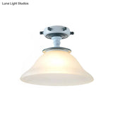 Modern 1-Light Black/Blue Mediterranean Semi Flush Mount Ceiling Light Opaque Glass Column/Flared