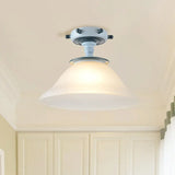 Modern 1-Light Black/Blue Mediterranean Semi Flush Mount Ceiling Light Opaque Glass Column/Flared