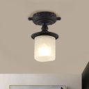 Modern 1-Light Black/Blue Mediterranean Semi Flush Mount Ceiling Light Opaque Glass Column/Flared