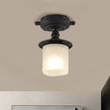 Modern 1-Light Black/Blue Mediterranean Semi Flush Mount Ceiling Light Opaque Glass Column/Flared