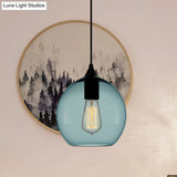 Modern 1 Light Blue Glass Pendant Lamp Black Ceiling