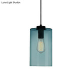Modern 1 Light Blue Glass Pendant Lamp Black Ceiling