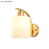 Modern 1-Light Brass Cylinder Sconce With Milk Glass Shade - Wall Lighting Fixture