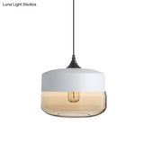 Modern 1-Light Drum/Cylinder/Jar Suspension Pendant – Clear/Yellow Glass White/Black Fixture