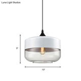 Modern 1-Light Drum/Cylinder/Jar Suspension Pendant – Clear/Yellow Glass White/Black Fixture