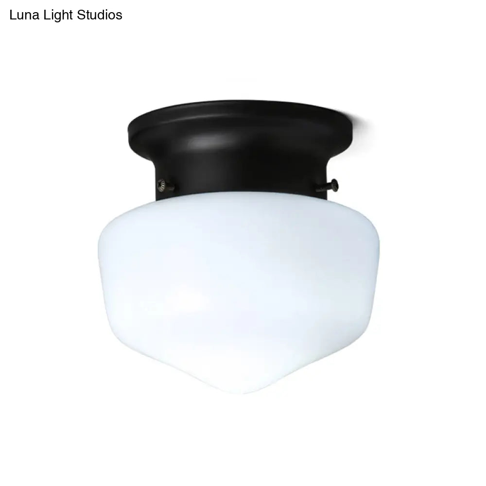 Modern 1-Light Flush Mount With Milk Glass Shade - White Schoolhouse Ceiling Lamp