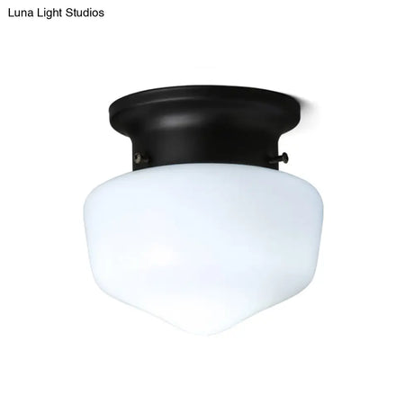 Modern 1-Light Flush Mount With Milk Glass Shade - White Schoolhouse Ceiling Lamp
