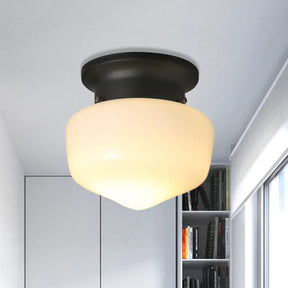 Modern 1-Light Flush Mount With Milk Glass Shade - White Schoolhouse Ceiling Lamp
