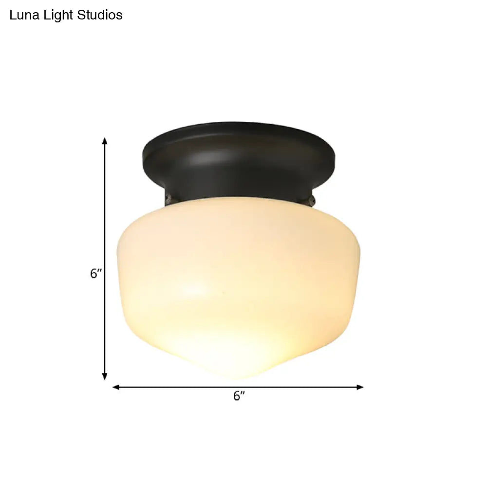 Modern 1-Light Flush Mount With Milk Glass Shade - White Schoolhouse Ceiling Lamp