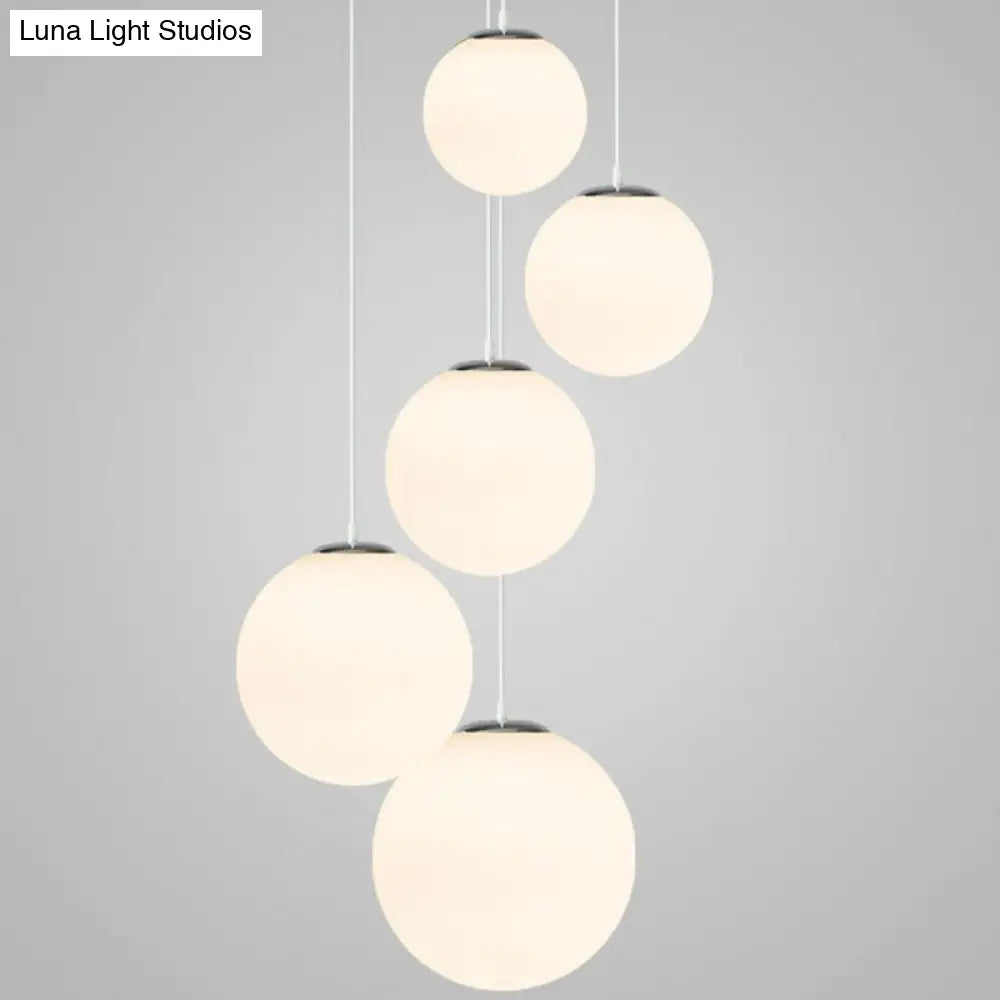 Modern 1 Light Glass Ball Pendant For Clothing Store Ceiling Simple & White