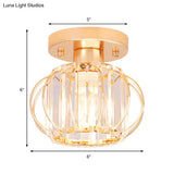 Modern 1-Light Semi Flush Mount Ceiling Light With Rectangular-Cut Crystal And Gold Lantern Frame