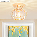 Modern 1-Light Semi Flush Mount Ceiling Light With Rectangular-Cut Crystal And Gold Lantern Frame