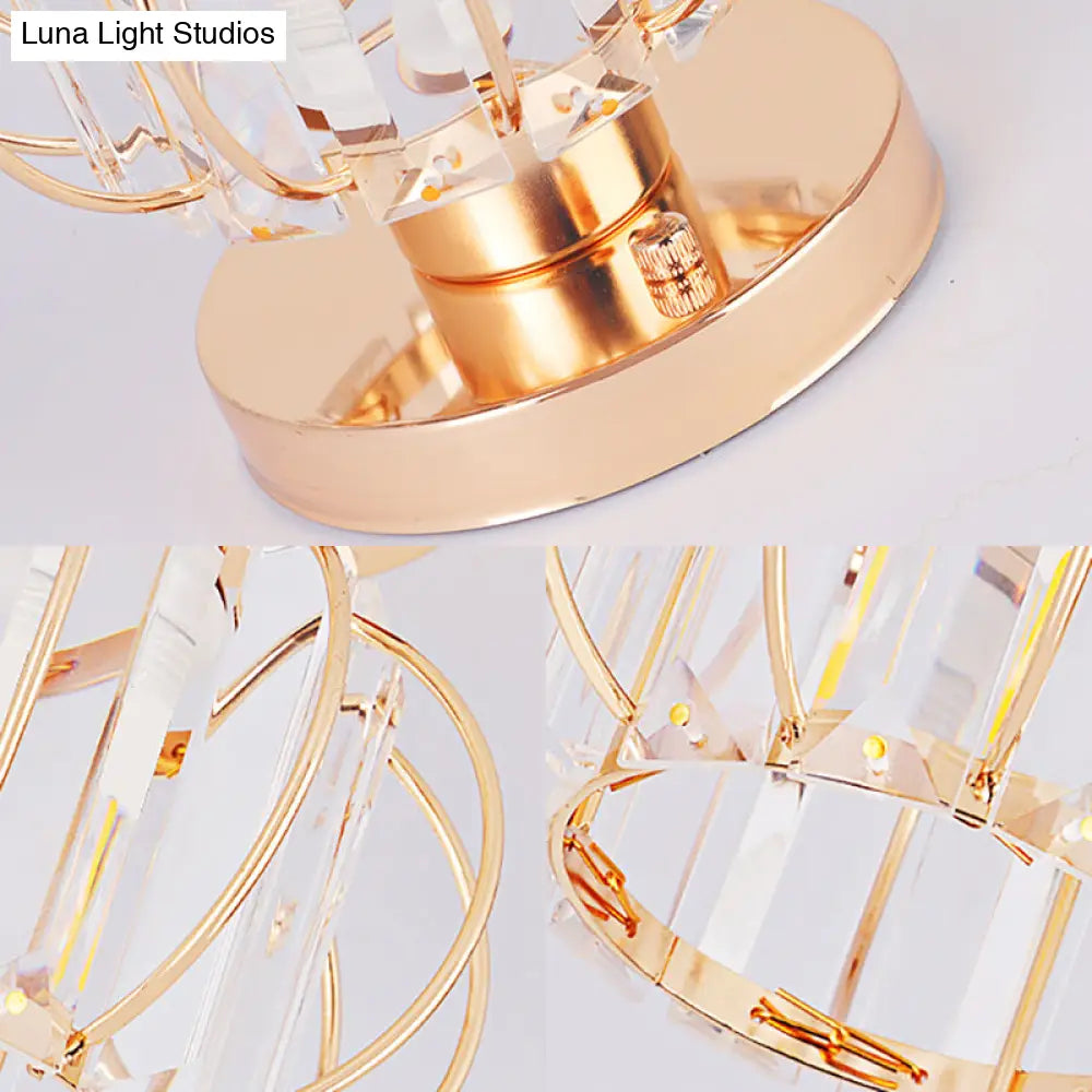 Modern 1-Light Semi Flush Mount Ceiling Light With Rectangular-Cut Crystal And Gold Lantern Frame
