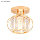 Modern 1-Light Semi Flush Mount Ceiling Light With Rectangular-Cut Crystal And Gold Lantern Frame