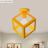 Modern 1-Light Square Ceiling Mounted Light With Wire Guard - Loft Style Semi-Flush Lighting For