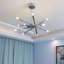 Modern 12-Light Black/Chrome Chandelier With Metal Shade Chrome