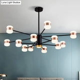 Modern 12-Light Black Iron Chandelier Pendant With Oval Acrylic Shade