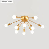 Modern 12 - Light Brass Sputnik Semi Flush Ceiling Light For Living Room
