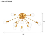 Modern 12 - Light Brass Sputnik Semi Flush Ceiling Light For Living Room