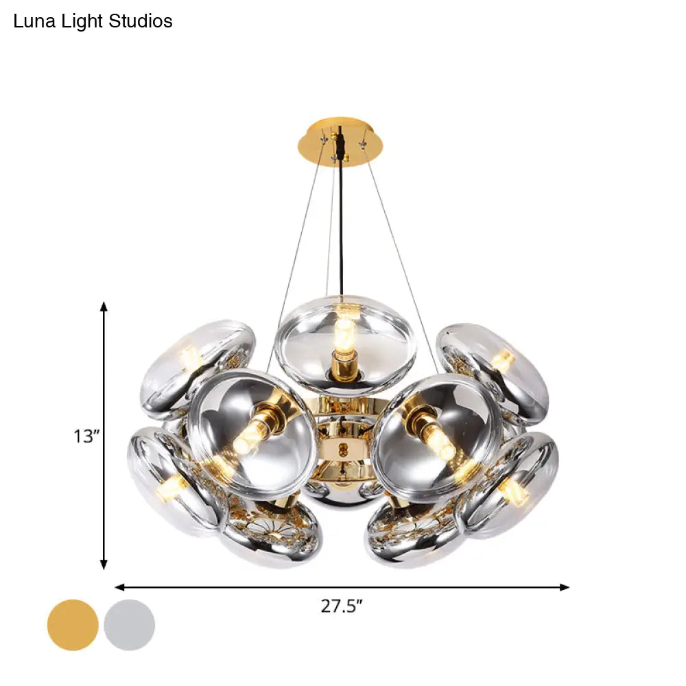Modern 12-Light Round Shade Chandelier - Clear Glass Gold/Silver