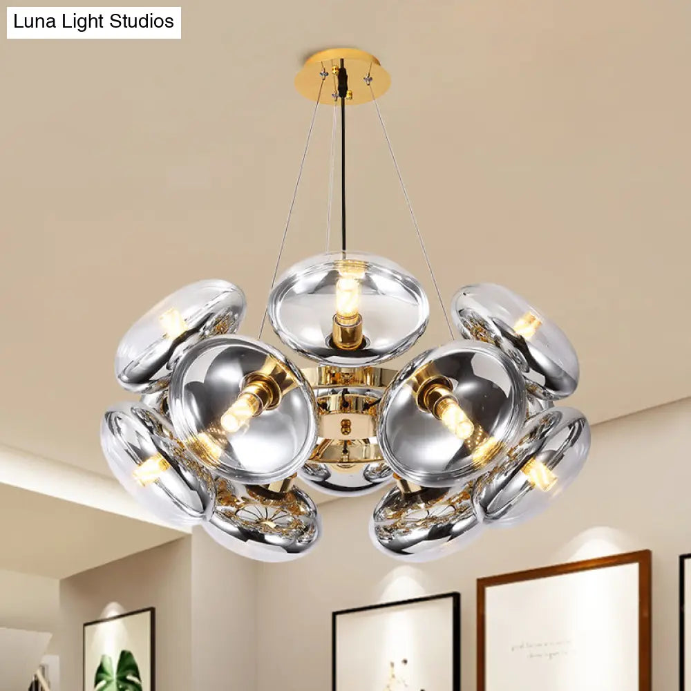 Modern 12-Light Round Shade Chandelier - Clear Glass Gold/Silver