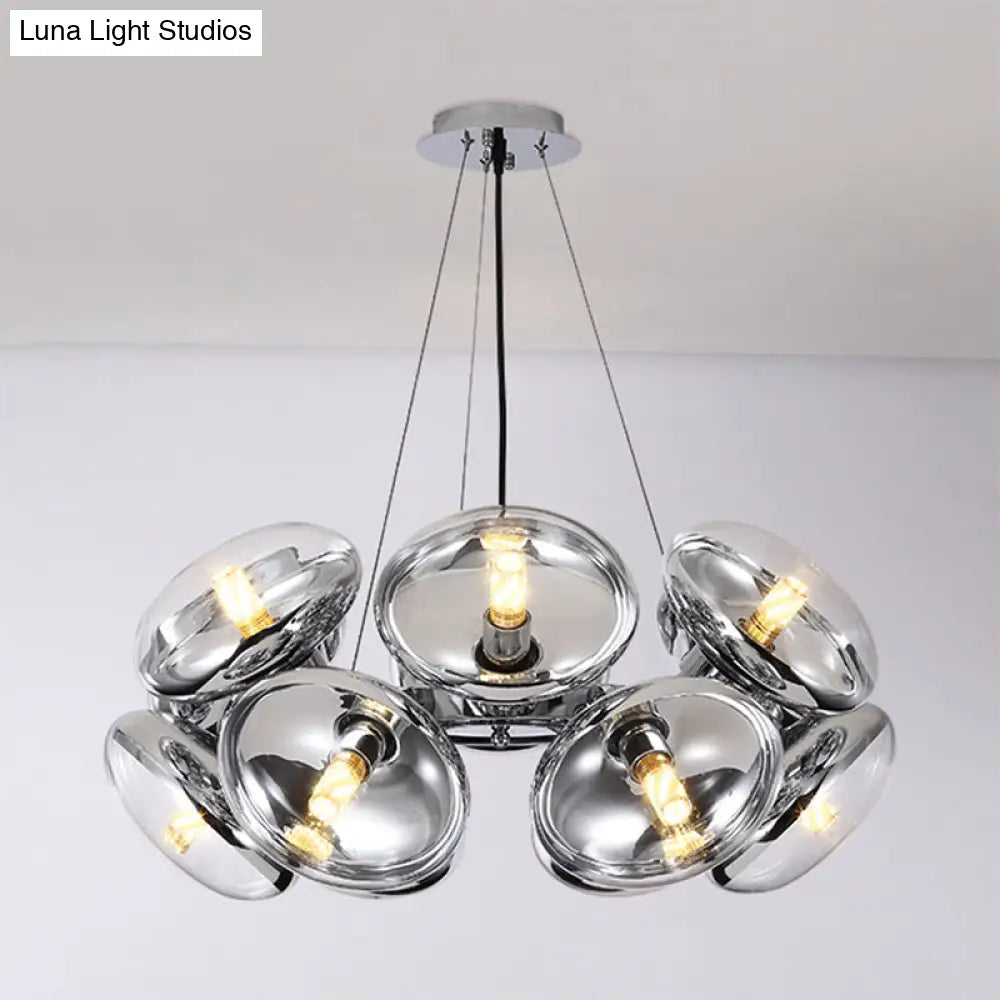 Modern 12-Light Round Shade Chandelier - Clear Glass Gold/Silver