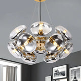 Modern 12-Light Round Shade Chandelier - Clear Glass Gold/Silver Gold