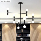 Modern 12-Light Tiered Metal Ceiling Light: Black/Gold Chandelier For Living Room