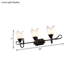 Modern 2/3-Head Vanity Light With Frosted Glass Shade - Black Finish Petal Wall Lighting