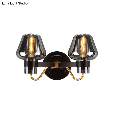 Modern 2-Bulb Wall Light: Mushroom Shade Smoked Glass Sconce For Bedroom Lighting