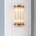 Modern 2-Head Tri-Sided Crystal Rod Cylinder Wall Mount Sconce Light Fixture In Black/Gold Gold