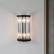 Modern 2-Head Tri-Sided Crystal Rod Cylinder Wall Mount Sconce Light Fixture In Black/Gold Black