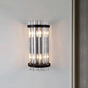 Modern 2-Head Tri-Sided Crystal Rod Cylinder Wall Mount Sconce Light Fixture In Black/Gold Black