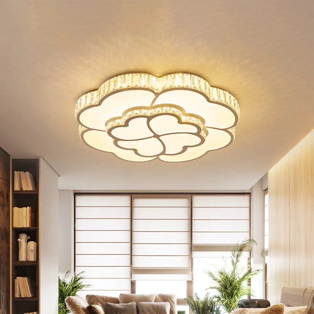 Modern 2 - Layer Clover Crystal Flush Light Led Ceiling Lamp - White 16’/19.5’ Wide / 16’
