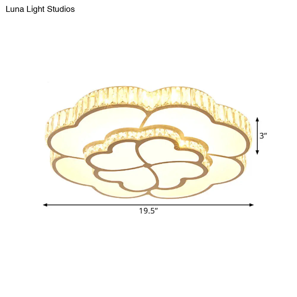 Modern 2 - Layer Clover Crystal Flush Light Led Ceiling Lamp - White 16’/19.5’ Wide