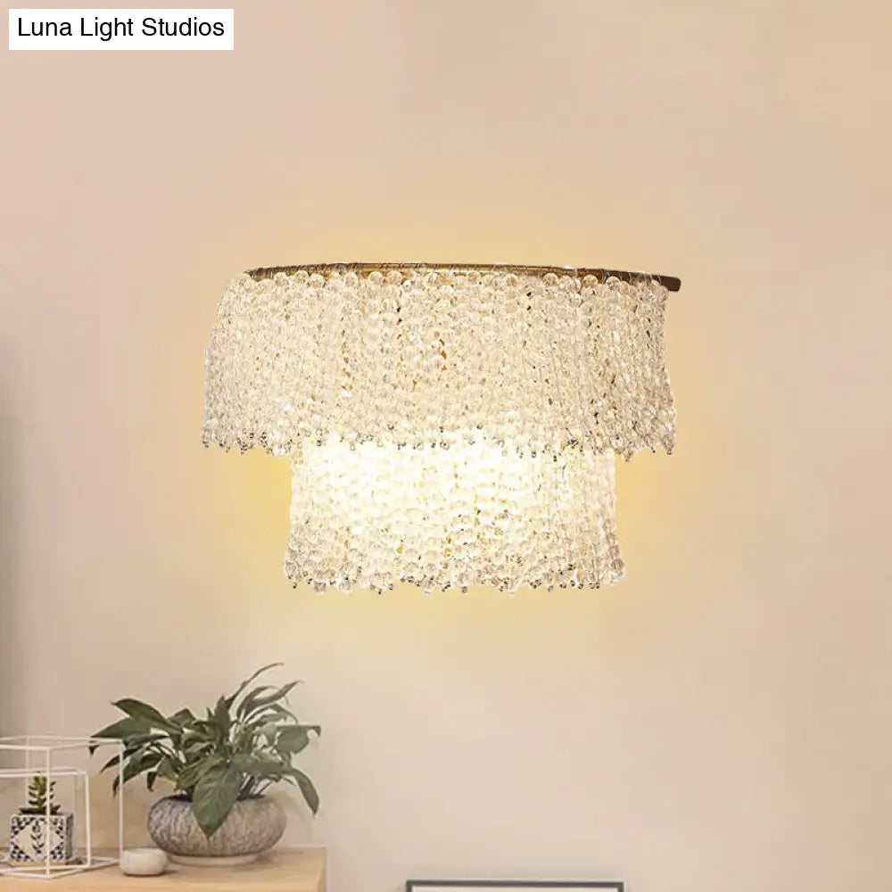 Modern 2-Light Crystal Bead Sconce Lamp Wall Lighting In Gold