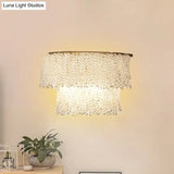 Modern 2-Light Crystal Bead Sconce Lamp Wall Lighting In Gold