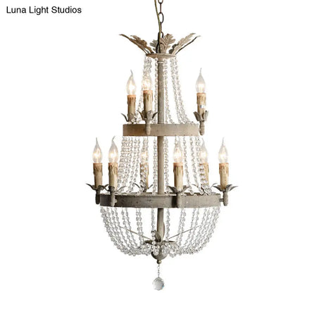 Modern 2-Tier Ceiling Chandelier With Clear Crystal 9 Heads Hanging Light Fixture