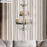 Modern 2-Tier Ceiling Chandelier With Clear Crystal 9 Heads Hanging Light Fixture