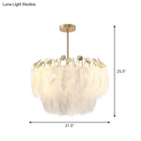 Modern 2-Tier Feather Chandelier: 3-Head Gold Suspended Lighting Fixture For Bedroom