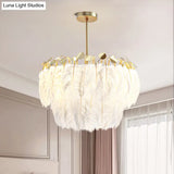 Modern 2-Tier Feather Chandelier: 3-Head Gold Suspended Lighting Fixture For Bedroom