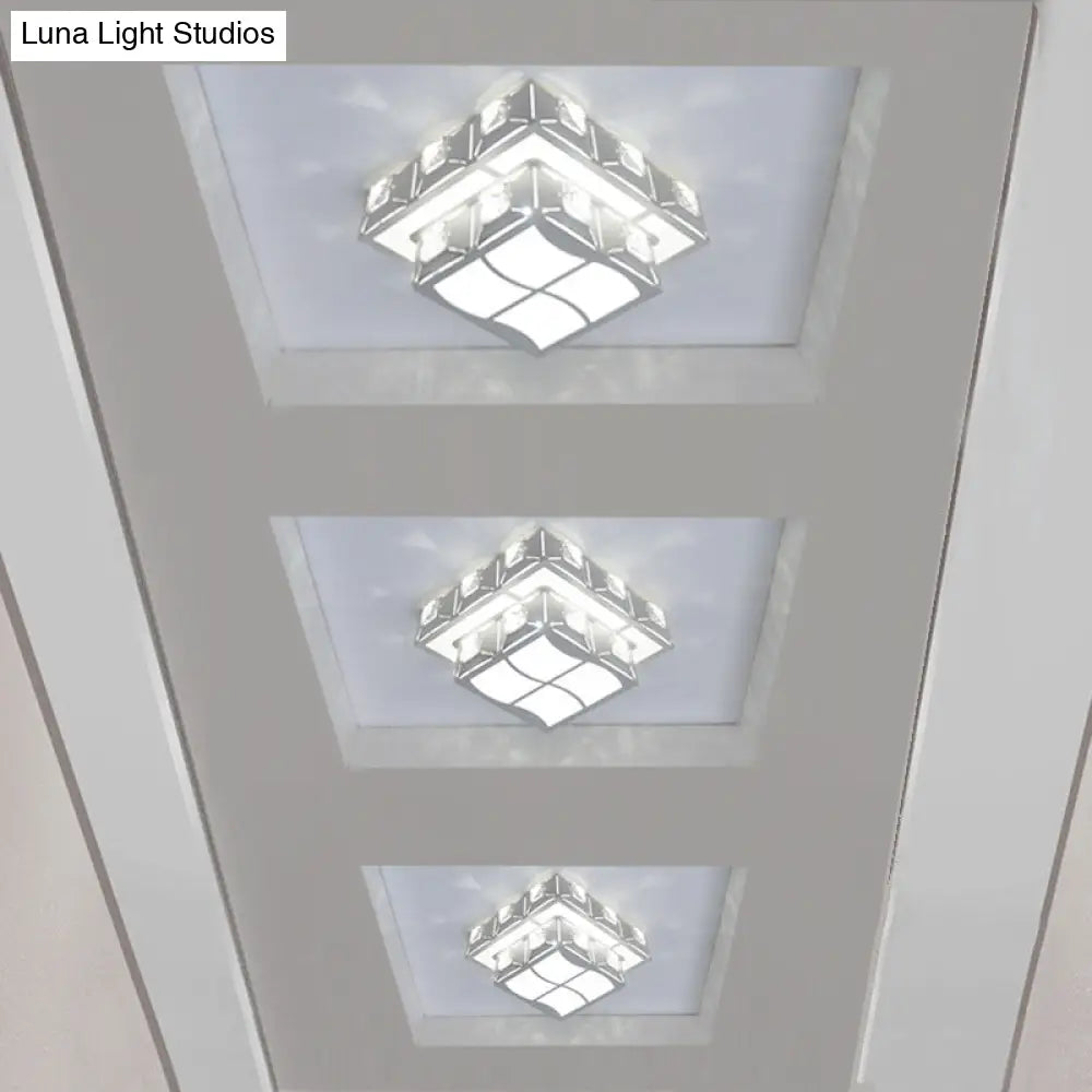 Modern 2-Tier Geometric Led Crystal Flush Light Fixture