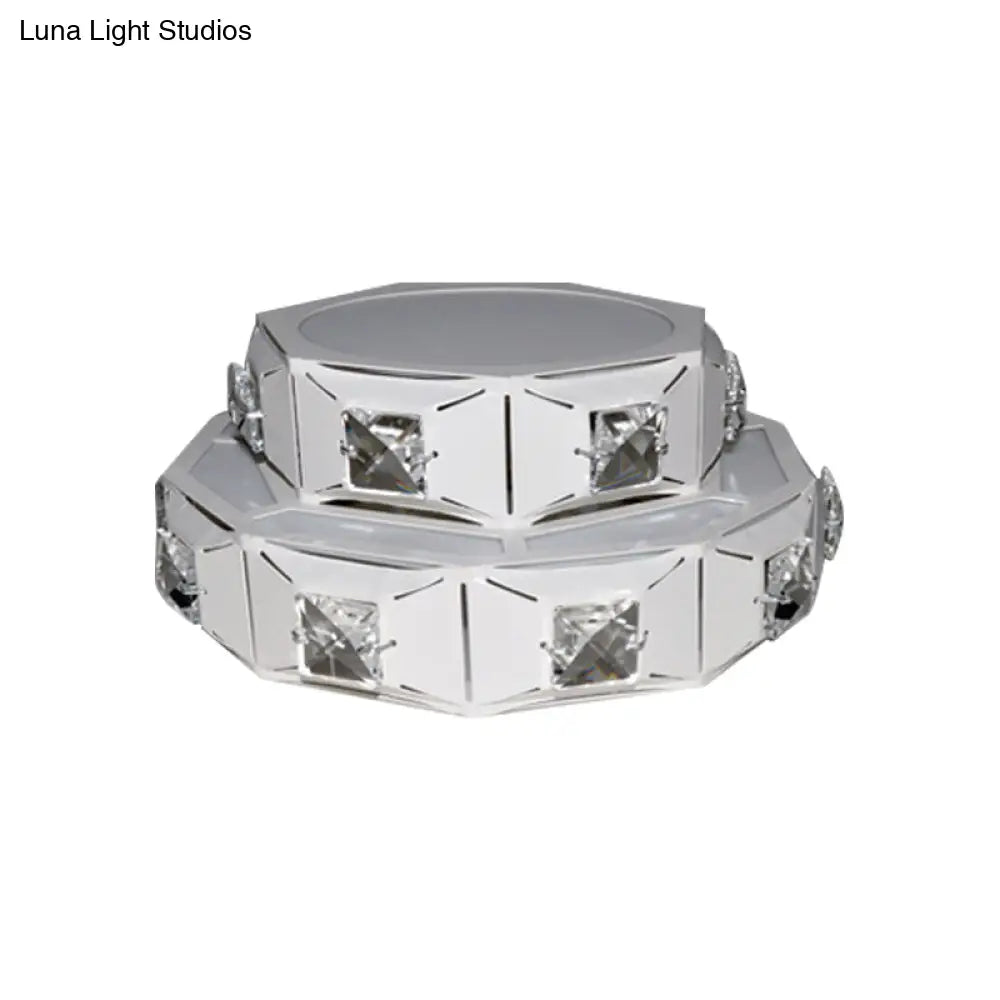 Modern 2-Tier Geometric Led Crystal Flush Light Fixture