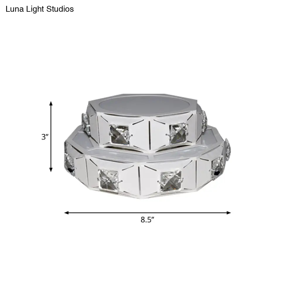 Modern 2-Tier Geometric Led Crystal Flush Light Fixture