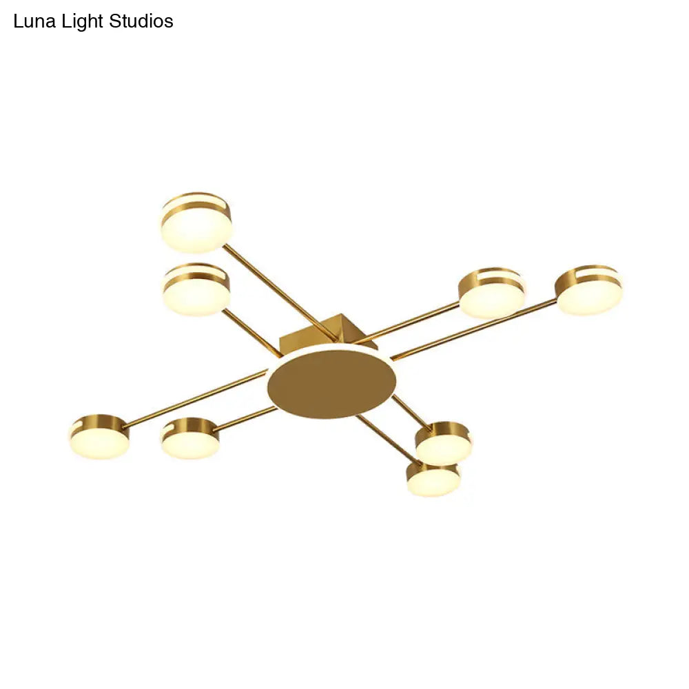 Modern 2-Tier Iron Flush Mount Chandelier With 8 Lights In Black/Gold Finish - Warm/White/Natural