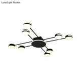 Modern 2-Tier Iron Flush Mount Chandelier With 8 Lights In Black/Gold Finish - Warm/White/Natural
